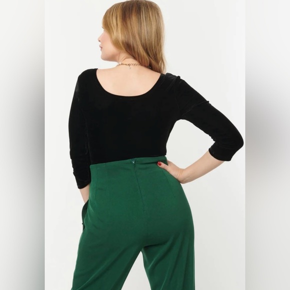 Unique Vintage Black Velvet Surplice Long Sleeve Bodysuit, Size 1x, NWT! - Picture 4 of 14